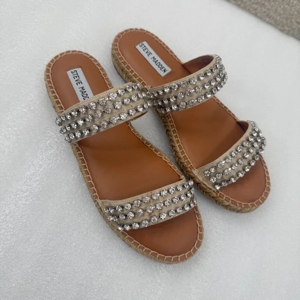 Steve Madden Zendaya Rhinestone Embellished Espadrilles Sandals Size 8 NEW